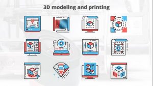 3d Modeling And Printing – Thin Line Icons